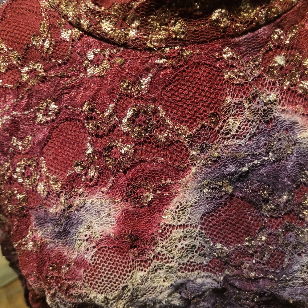 Coldwater Creek Burgundy and Purple Lace-Detail Long Sleeve Top - Picture 3 of 7